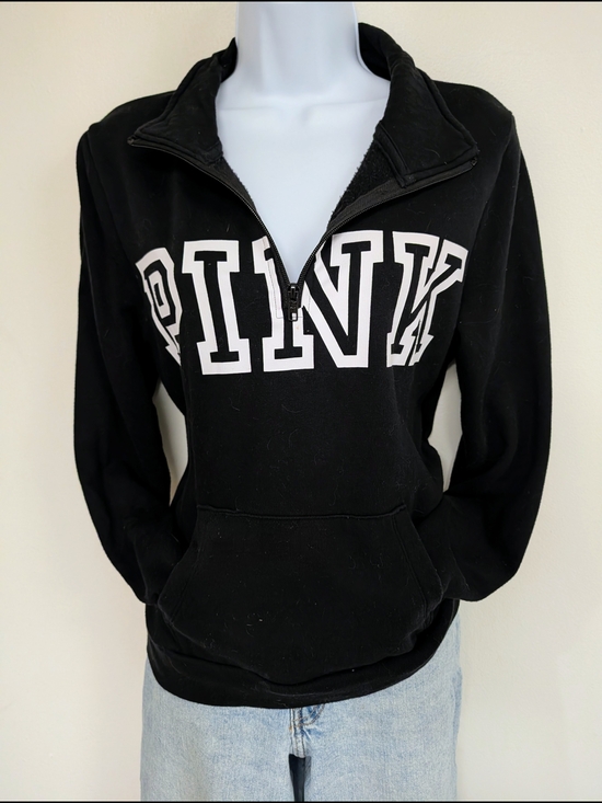 PINK Victoria's Secret Tops - PINK Victoria's Secret Half-Zip Pullover Sweatshirt - Black